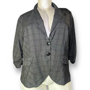 TORRID Y2K Charcoal Gray Plaid Ruched Half Sleeve 2 Button Blazer Jacket Top 3X